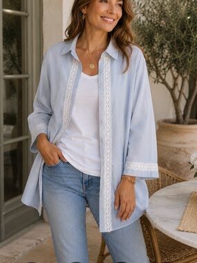 Women’s Cotton Lace Inset Tunic | soft blue | XL